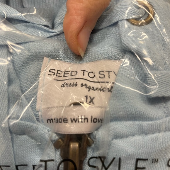 Seed to Style Organic Cotton Print or Solid French Terry Zip-Up Hoodie Aqua 1X - Picture 10 of 12